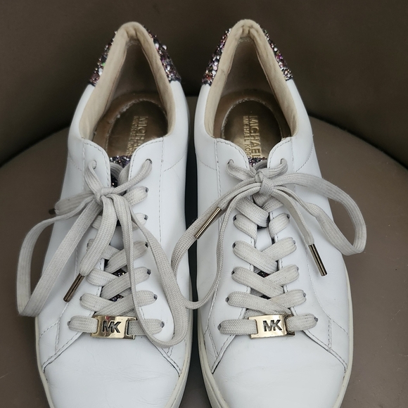 Michael Kors Irving white leather sneakers with a multicolor glitter Heel/tongue